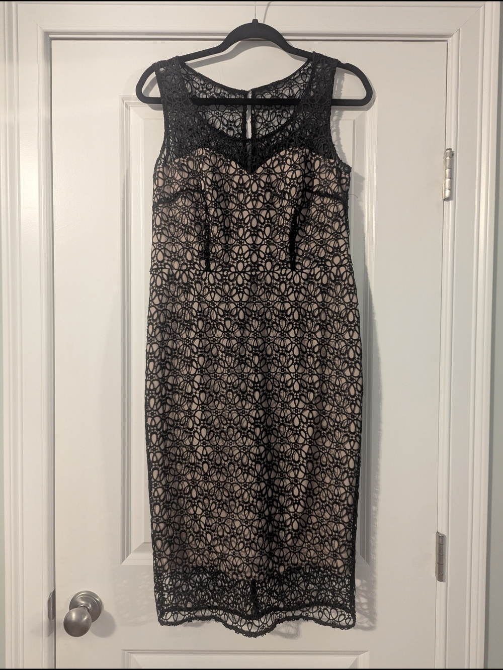 Ann Taylor Black Lace Midi Dress with Nude Lining